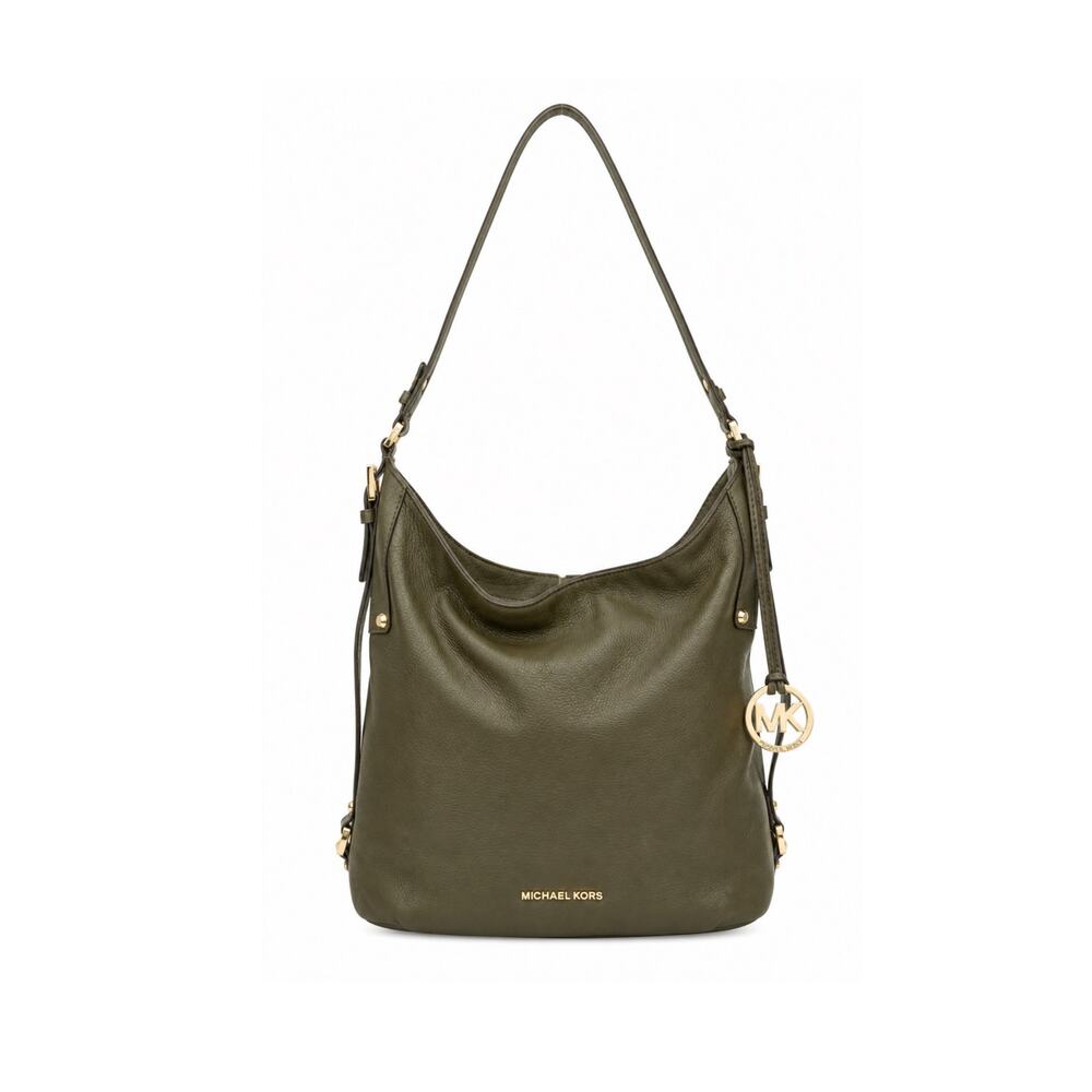 Y2K Michael Kors Olive Green Pebbled Leather Hobo Shoulder Bag Slouchy Utility